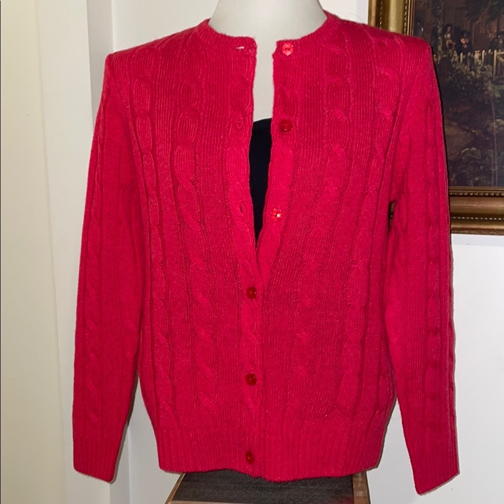 NWT 100% Wool Button Down Red Cardigan Sweater. Size Small. - Picture 1 of 11